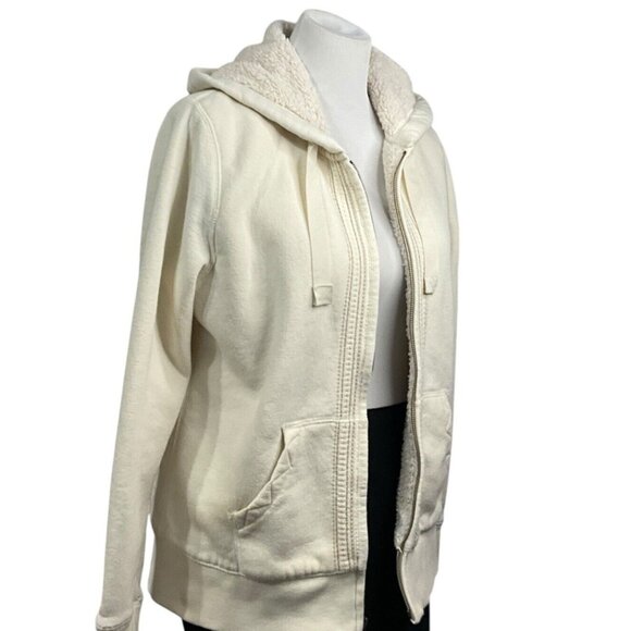 Eddie Bauer Jacket Women Large  White Full Zip Long Sleeve Hooded Sherpa Lined - Picture 3 of 11